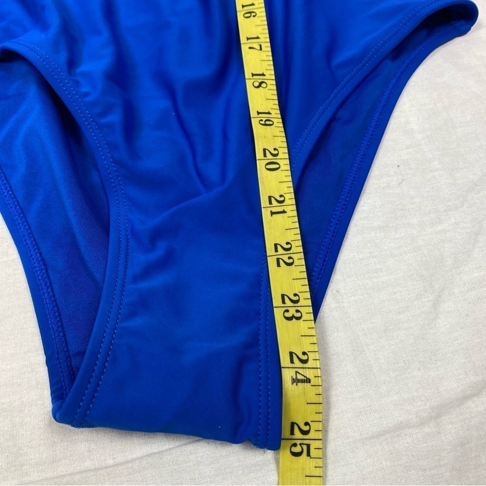 Juicy Couture Swimsuit 1 Piece High Neck Contrasting Binding JCPOP 442 Med Blue - Picture 10 of 11